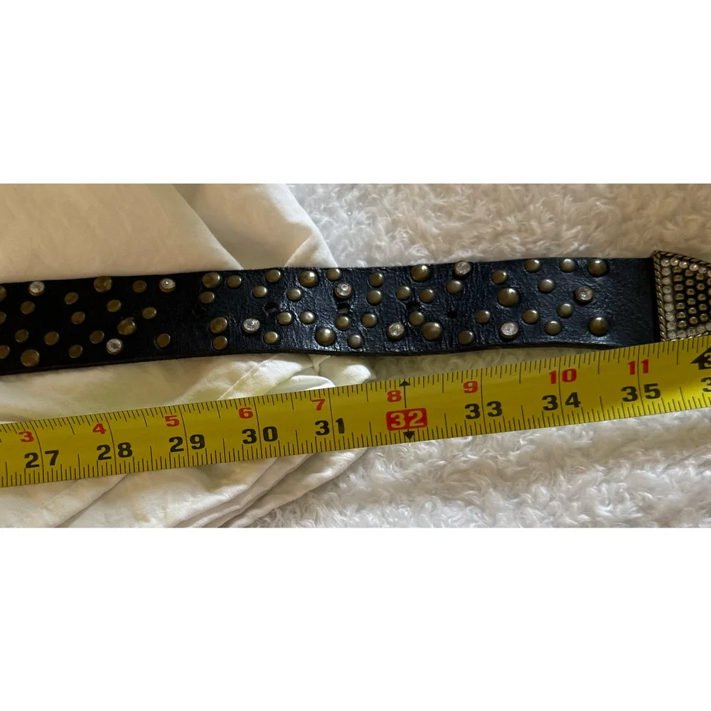 Arizona Black Leather Womens Belt Size S Western Rhinestone Studded Buckle Boho